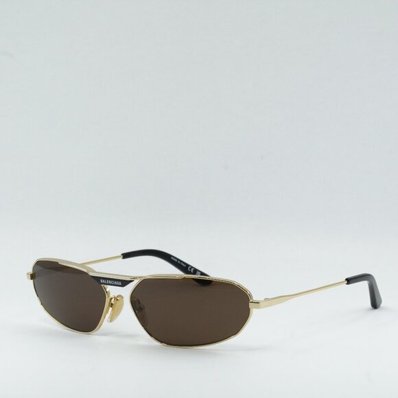 Balenciaga BB0245S 003 Sunglasses Gold Geometric Frame, Brown Lenses - Picture 1 of 10